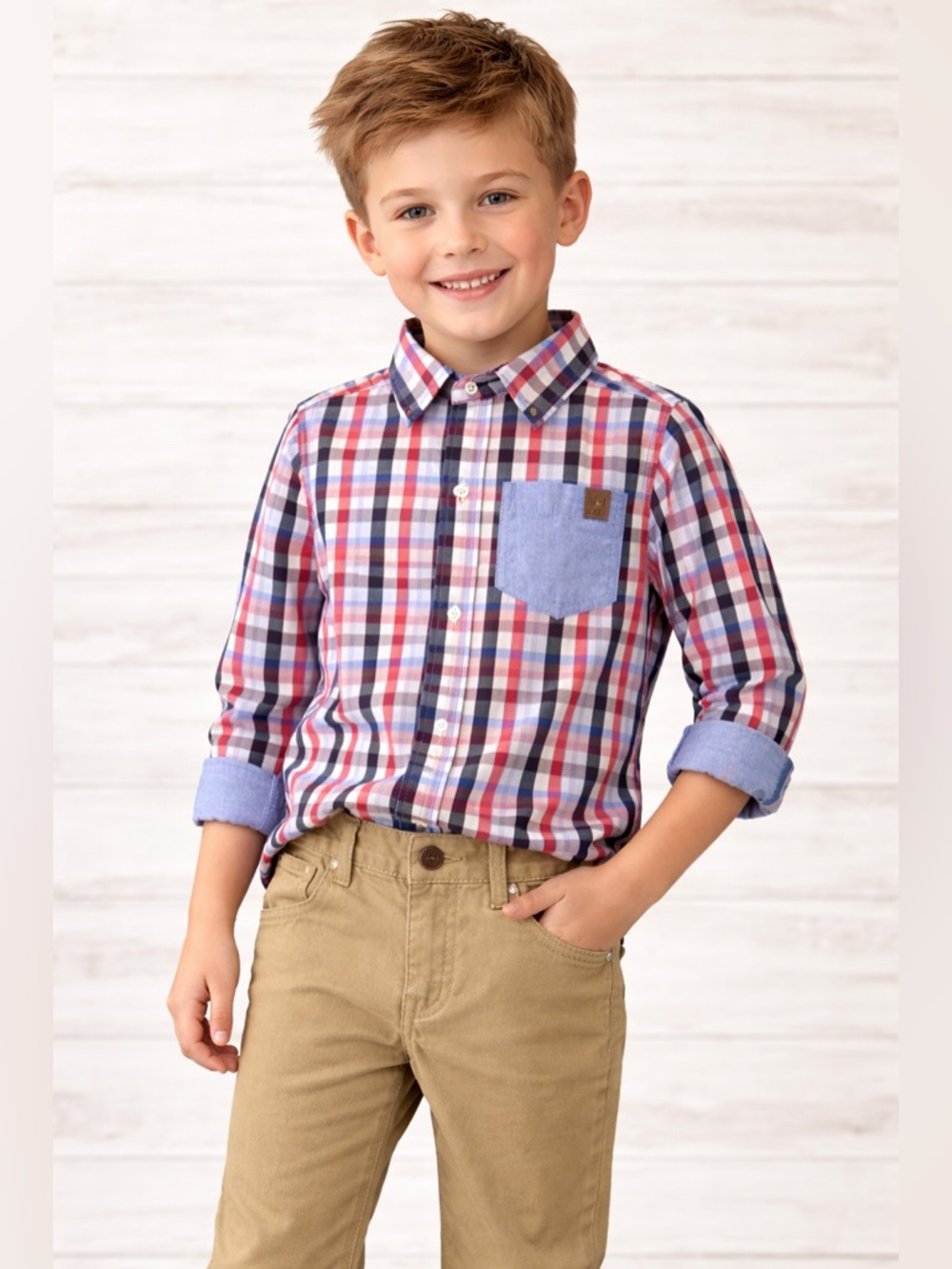 NWT American Hawk Boys Outfit Set Size 6 Plaid Button Down Shirt + Khaki Pants